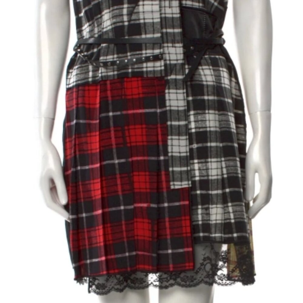 Marc Jacobs Lace-trimmed Plaid Silk-chiffon Mini Dress in White/Multi XS $839 - Picture 6 of 7